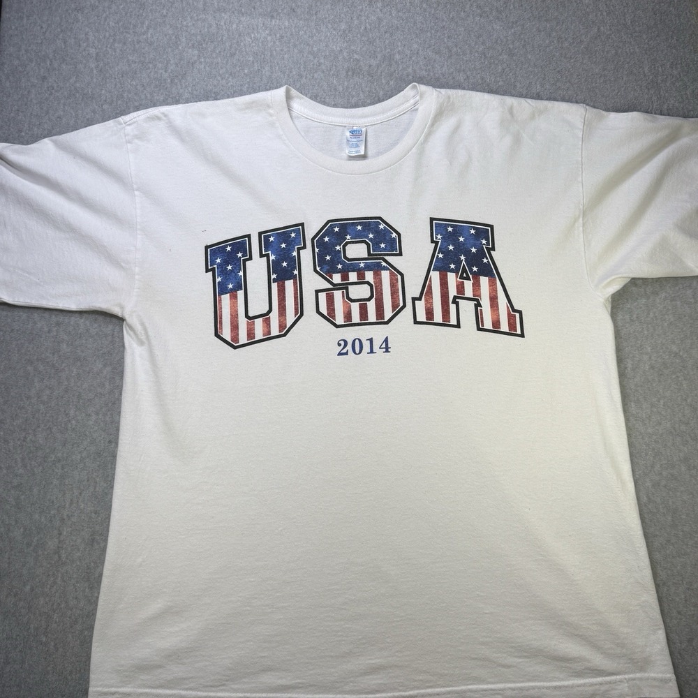 USA 2014 Patriotic American Flag Stars Stripes Graphic Tee XL Made in USA - Picture 3 of 8